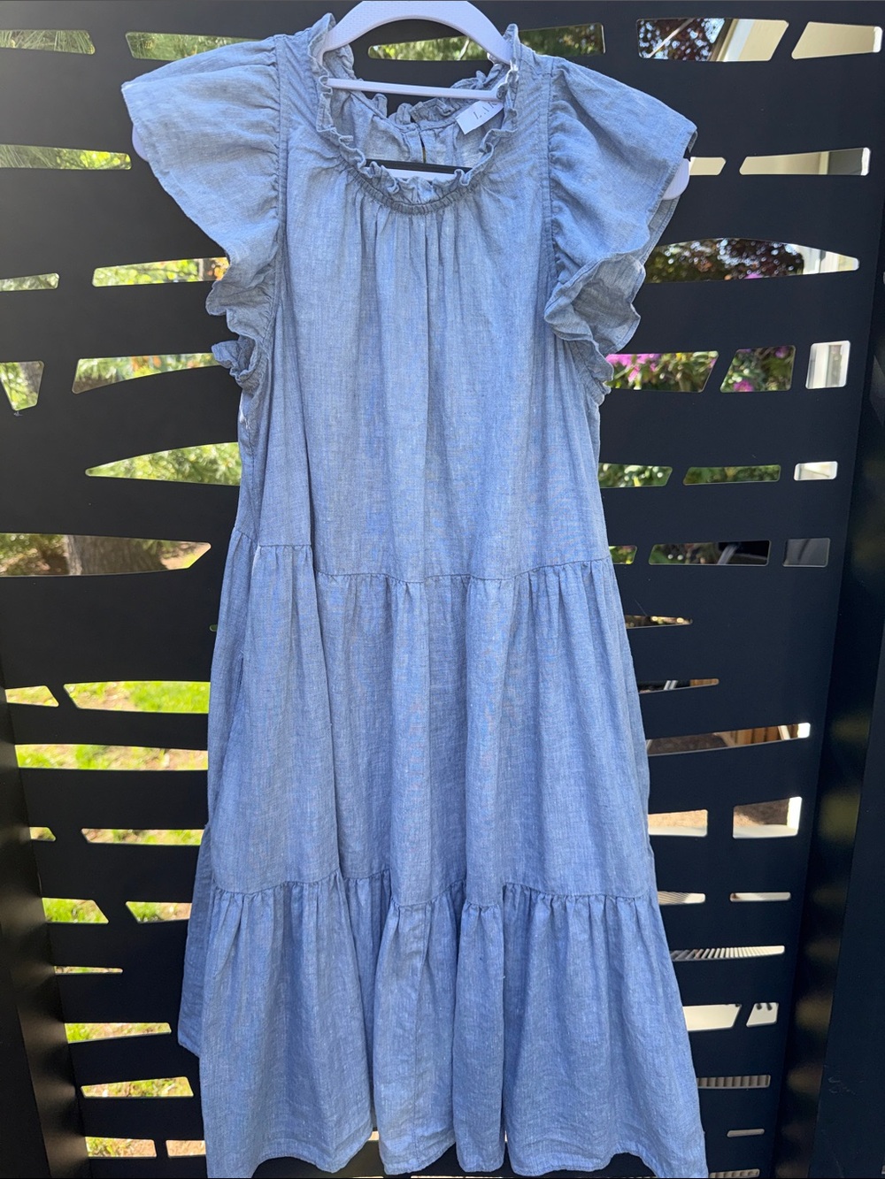 Lake Chambray Ruffle-Trim Mini Dress in Light Blue Sz XL